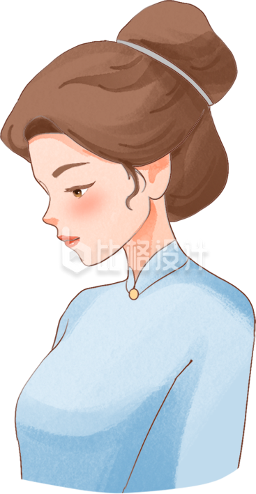 蓝色手绘风女性插画妇女节母亲节