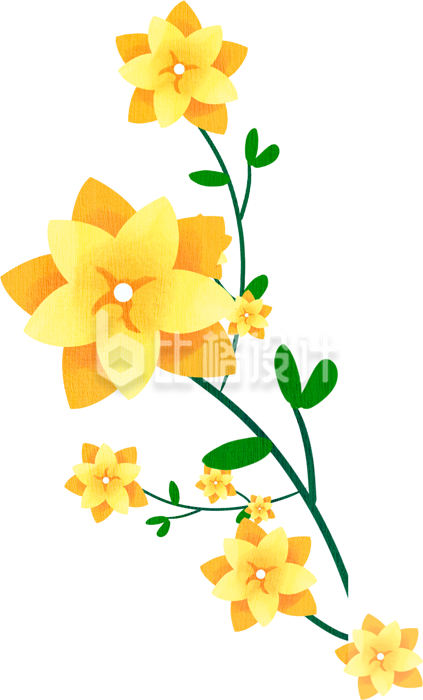 黄色手绘风花朵春天插画