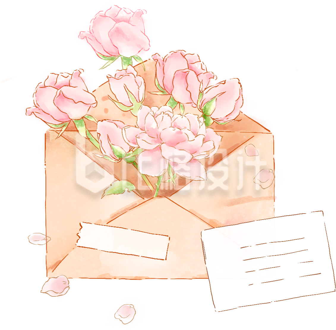 黄色手绘风花朵信封插画