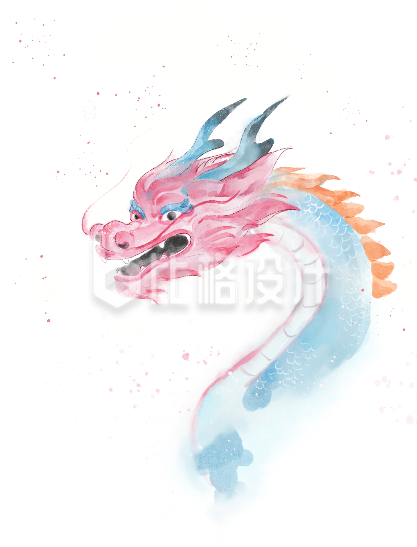 粉色水彩风龙插画龙抬头龙年生肖