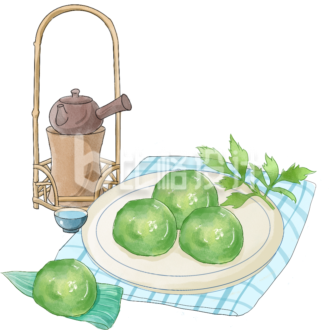 绿色清新手绘风青团插画