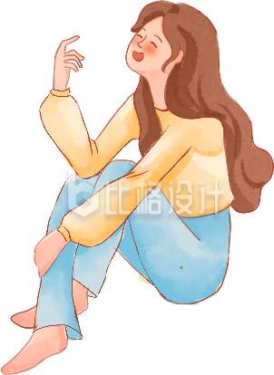 黄色手绘风女孩插画