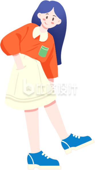 橙色手绘风女孩插画潮流穿搭
