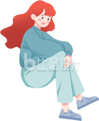 蓝色手绘风可爱女孩插画