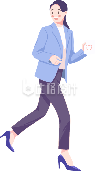 蓝色手绘风职场女性插画