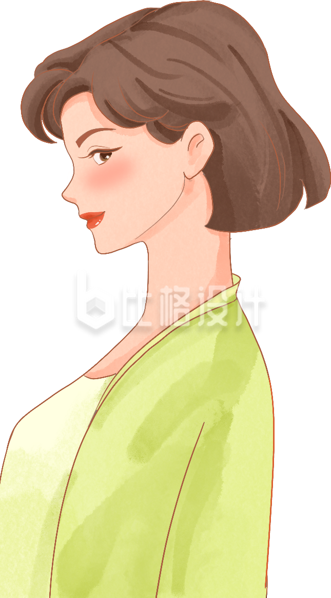 绿色手绘风女性母亲节妇女节插画