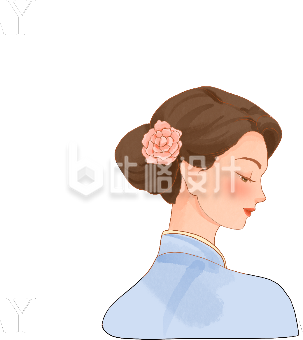 蓝色手绘风女性插画妇女节母亲节 蓝色手绘风女性插画妇女节母亲节
