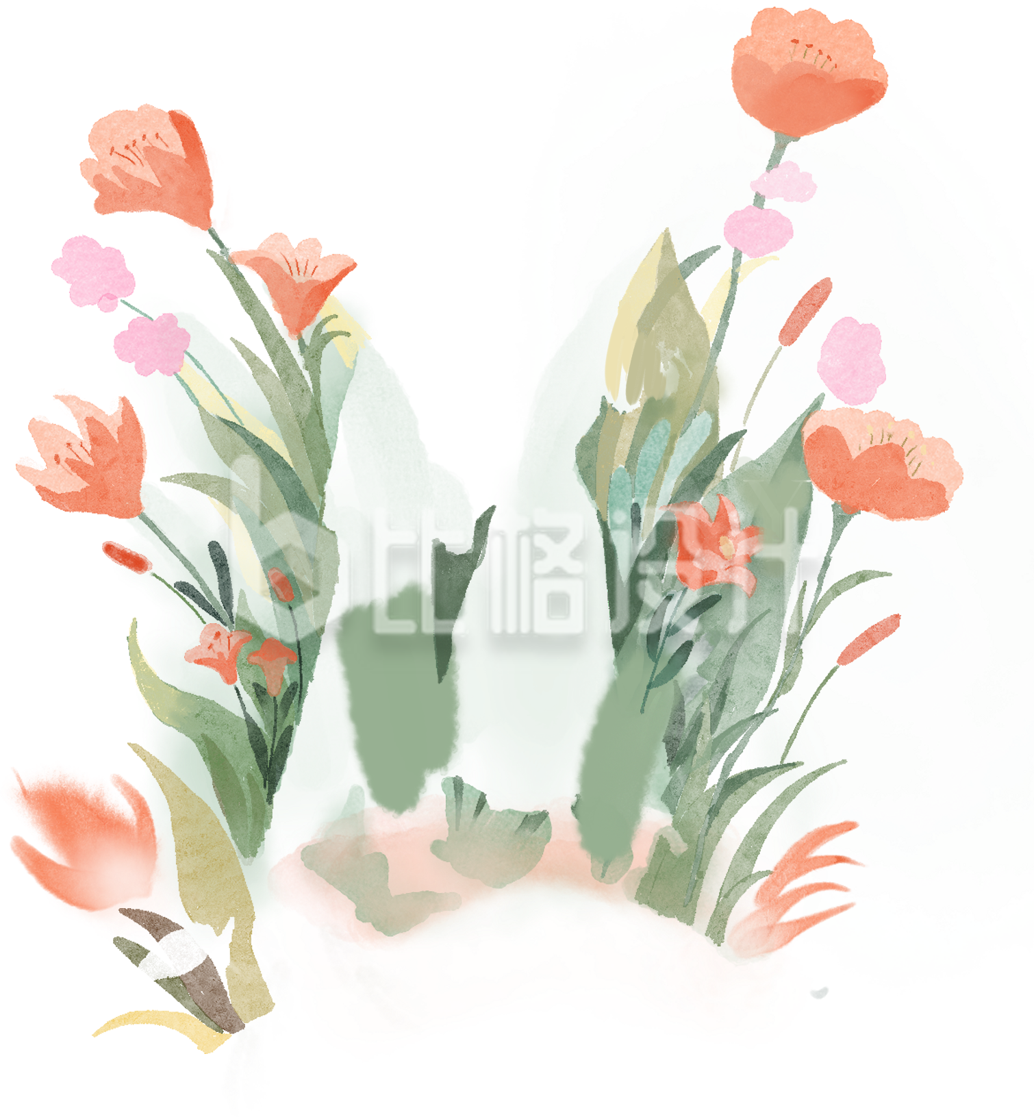 绿色手绘风植物花草插画