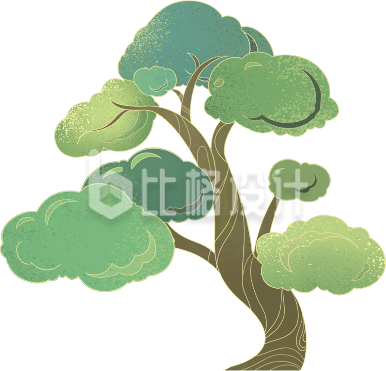 绿色手绘风大树松树插画