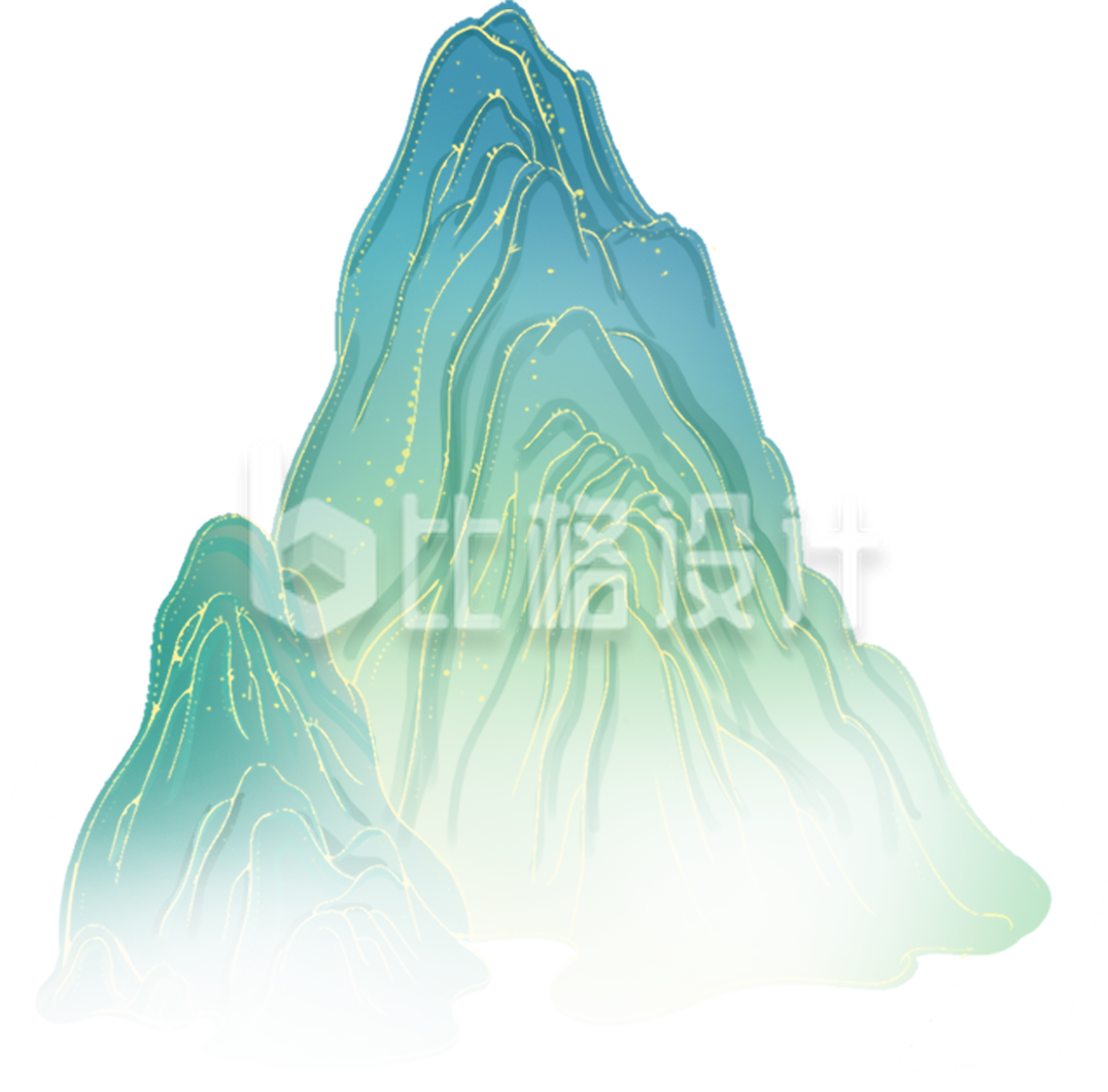 绿色手绘风山脉山水插画