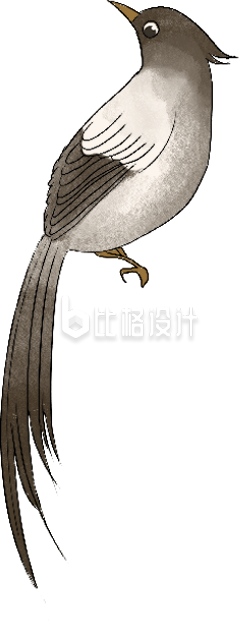 灰色中国风小鸟插画