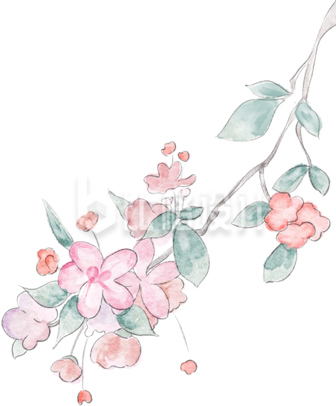 粉色手绘风花朵树枝插画春天立春春分