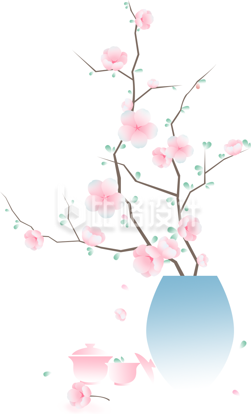 粉色手绘风插画花瓶春分