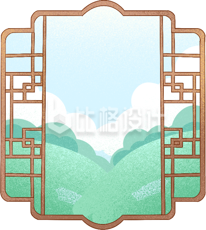 绿色手绘风春天窗户插画