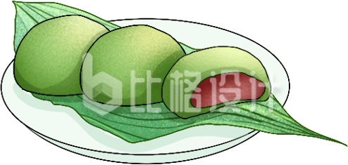 绿色手绘风青团插画清明节传统小吃