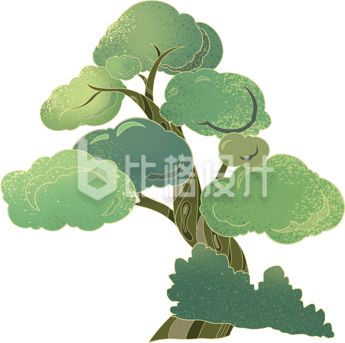 绿色手绘风大树植物插画春天 绿色手绘风大树植物插画春天