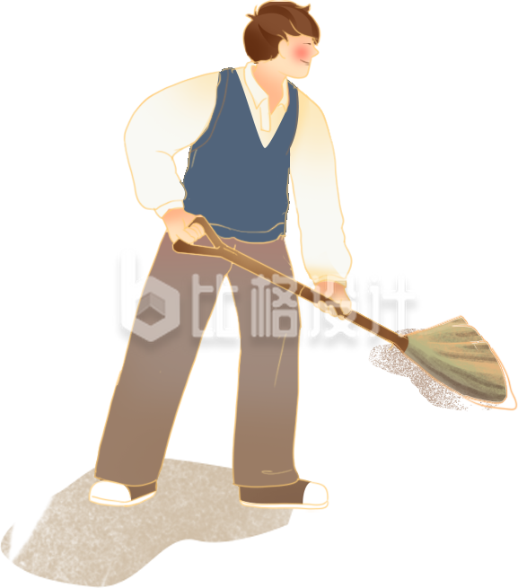 黄色手绘风男生植树劳动节插画