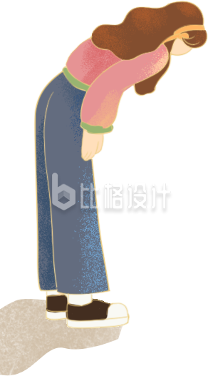 粉色手绘风女孩鞠躬扫墓插画