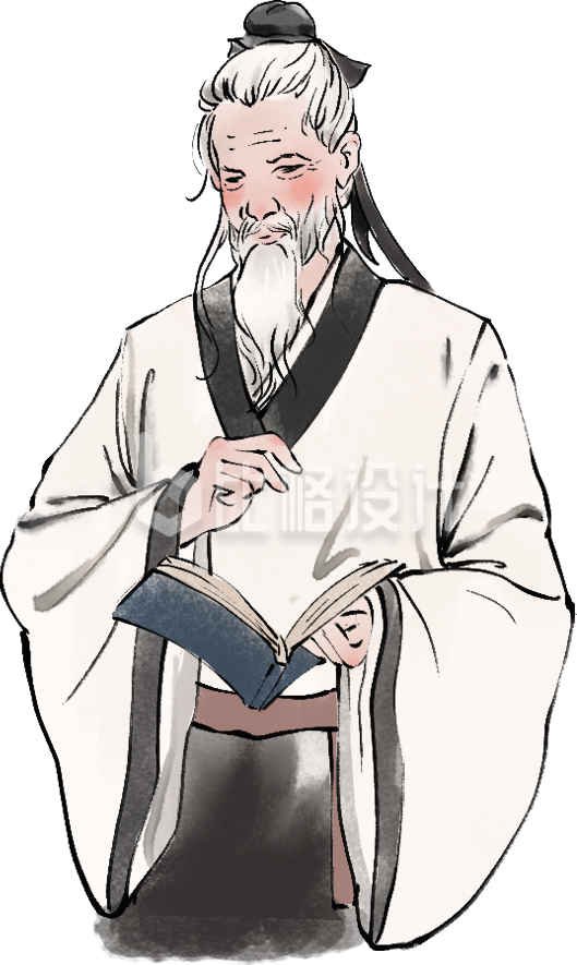 灰色手绘中国风老中医插画