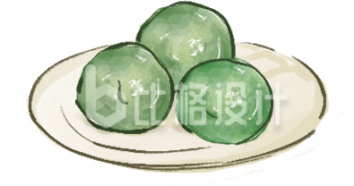绿色手绘风传统小吃青团清明节插画