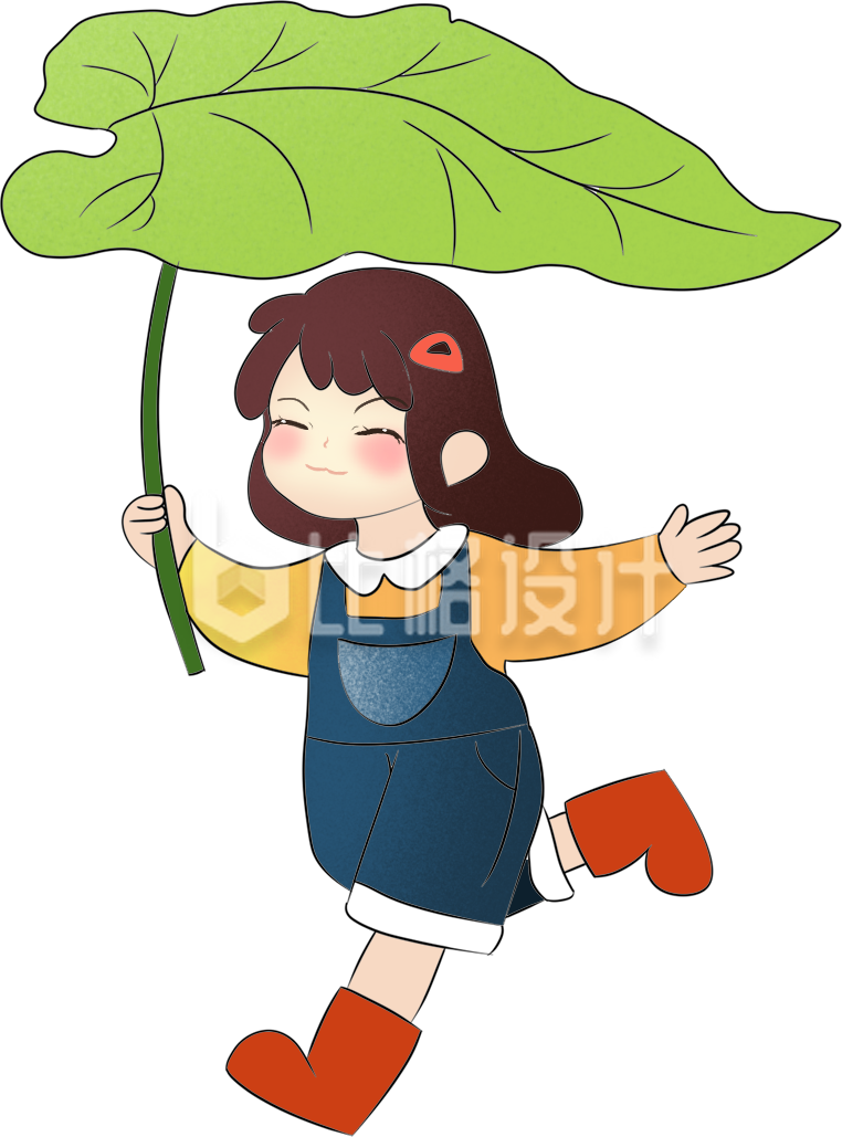 绿色可爱手绘女孩插画