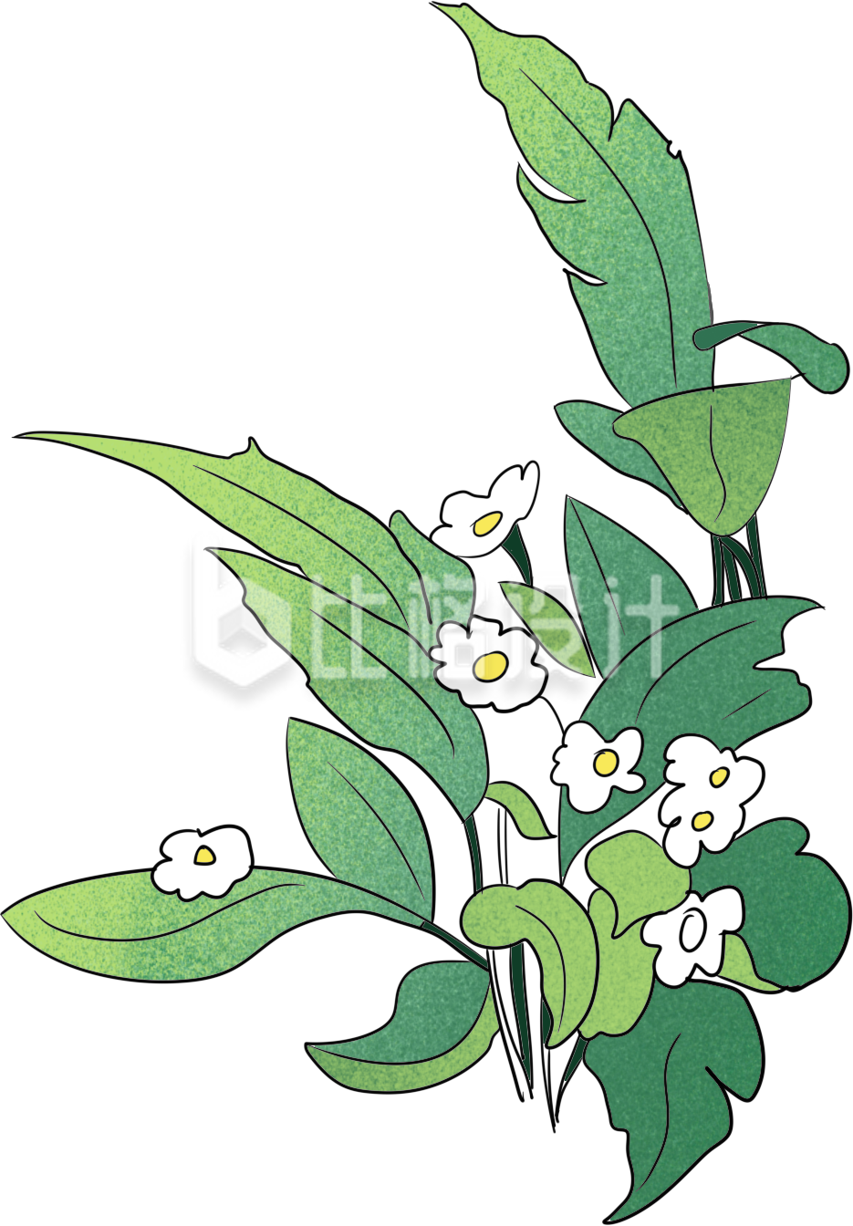 绿色手绘风草丛插画