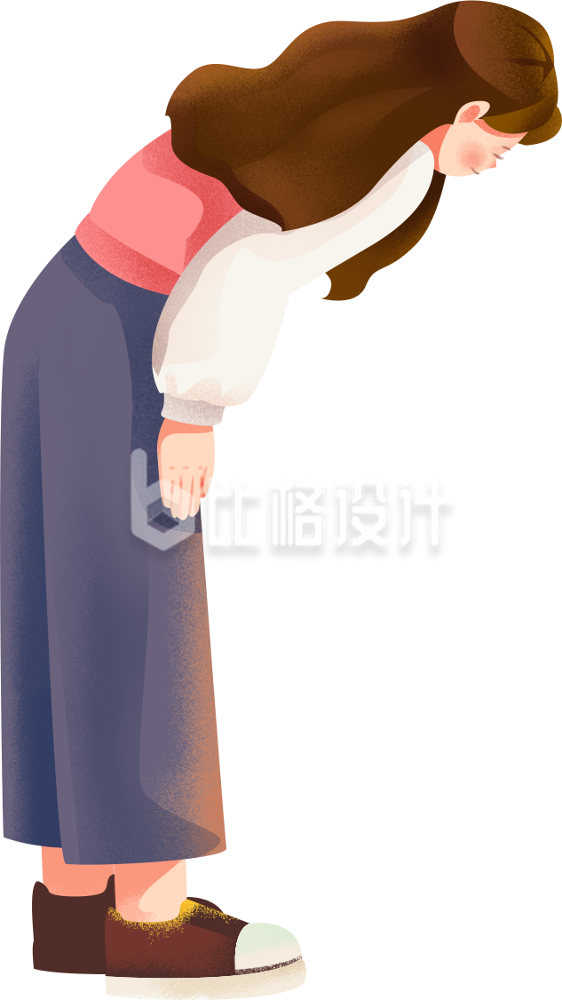 蓝色手绘风清明扫墓女孩鞠躬插画