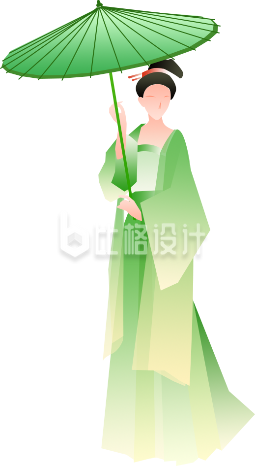 绿色手绘风简约中国风女孩插画