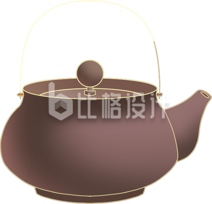 棕色手绘风茶壶茶具手绘