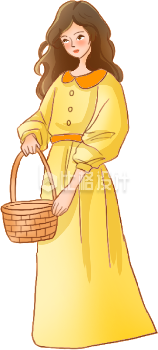 黄色手绘风女孩插画