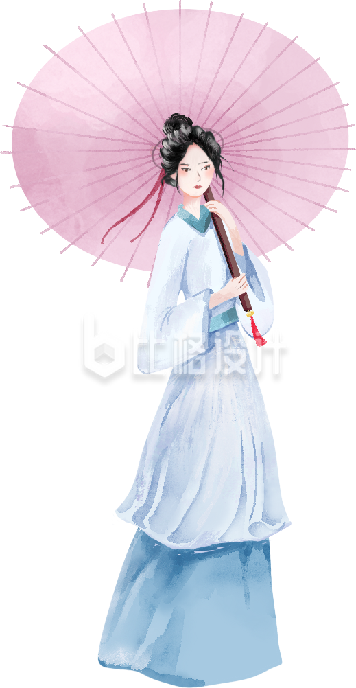 粉色手绘风古风女孩插画
