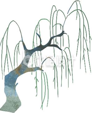 绿色手绘风插画柳树植物大树春天 绿色手绘风插画柳树植物大树春天