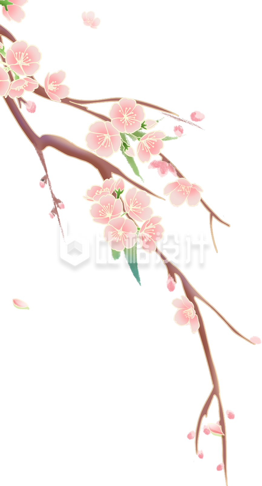 粉色手绘风桃花树枝春天插画