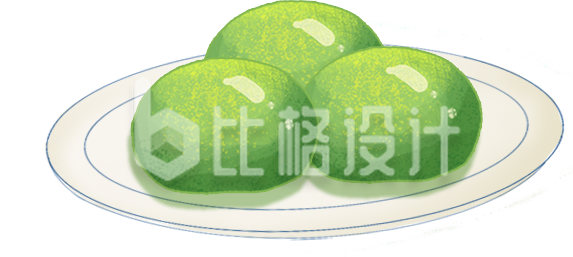 绿色手绘风青团插画清明节传统小吃