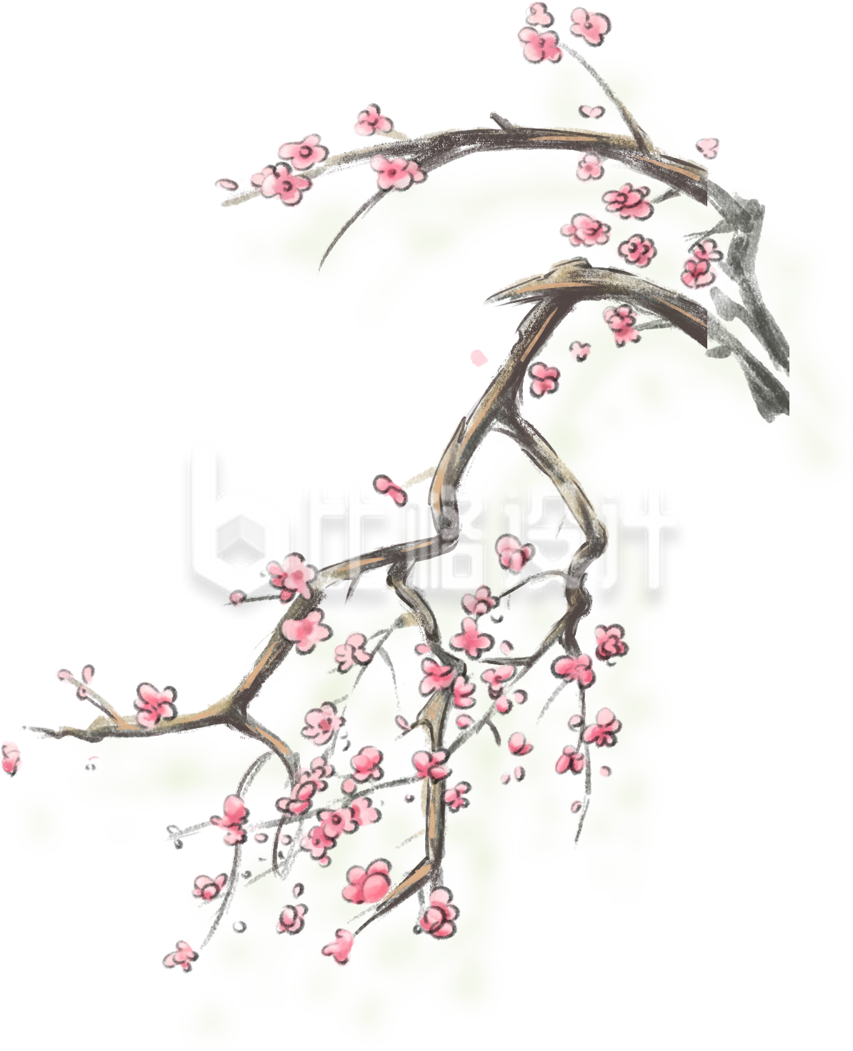 粉色手绘风桃花树枝春天插画
