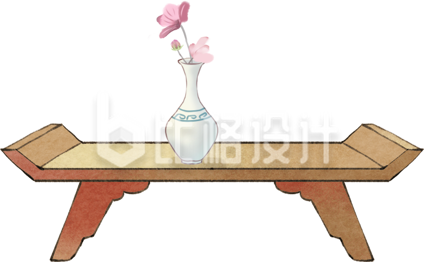 黄色古风传统桌子花瓶