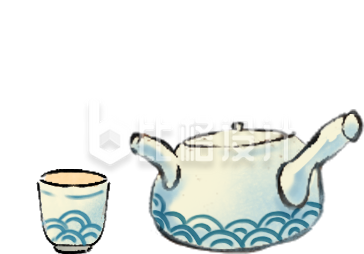 黄色手绘风传统茶壶茶具插画