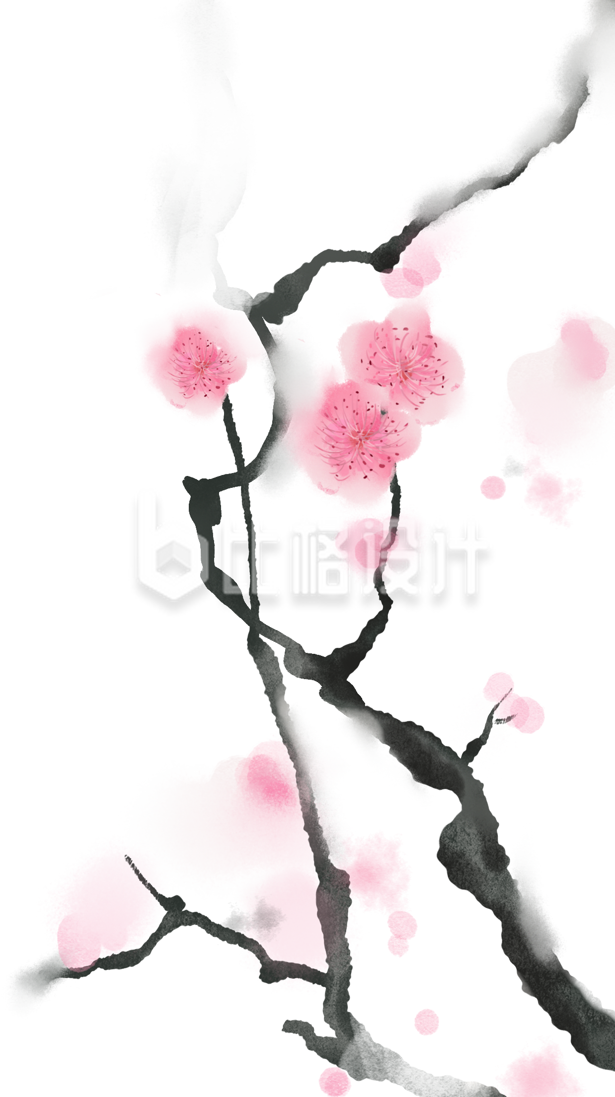粉色手绘风桃花树枝春天插画