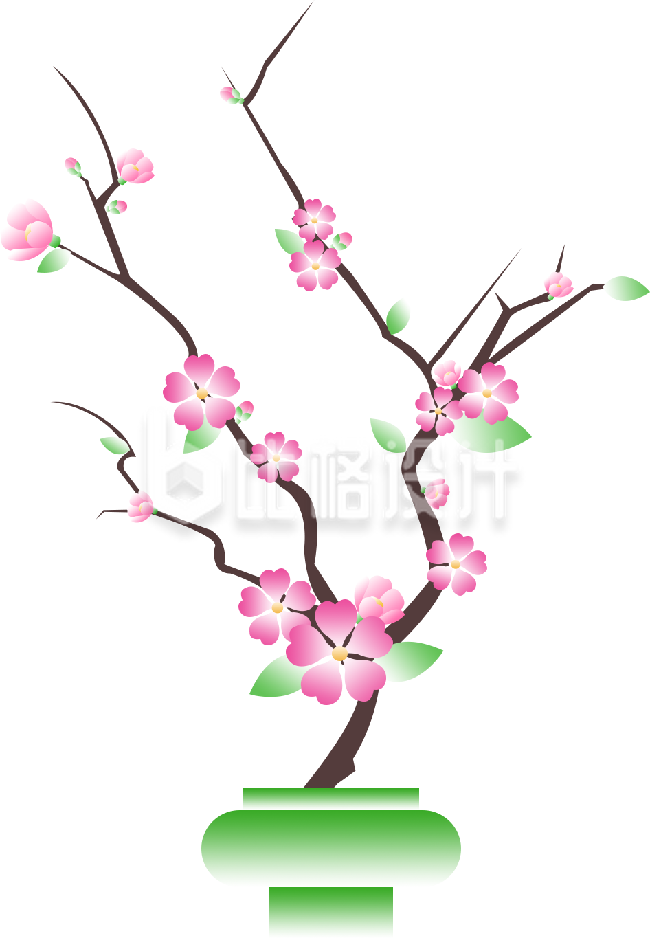 粉色花瓶树枝插画