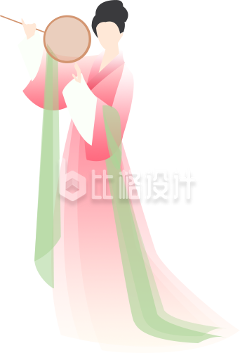 粉色简约风古风女孩插画