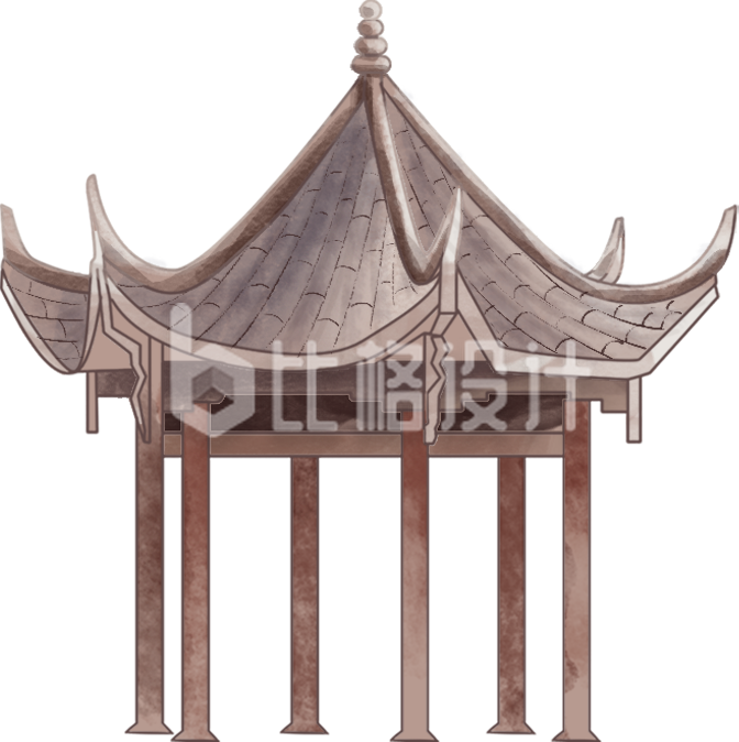 棕色传统建筑亭子插画