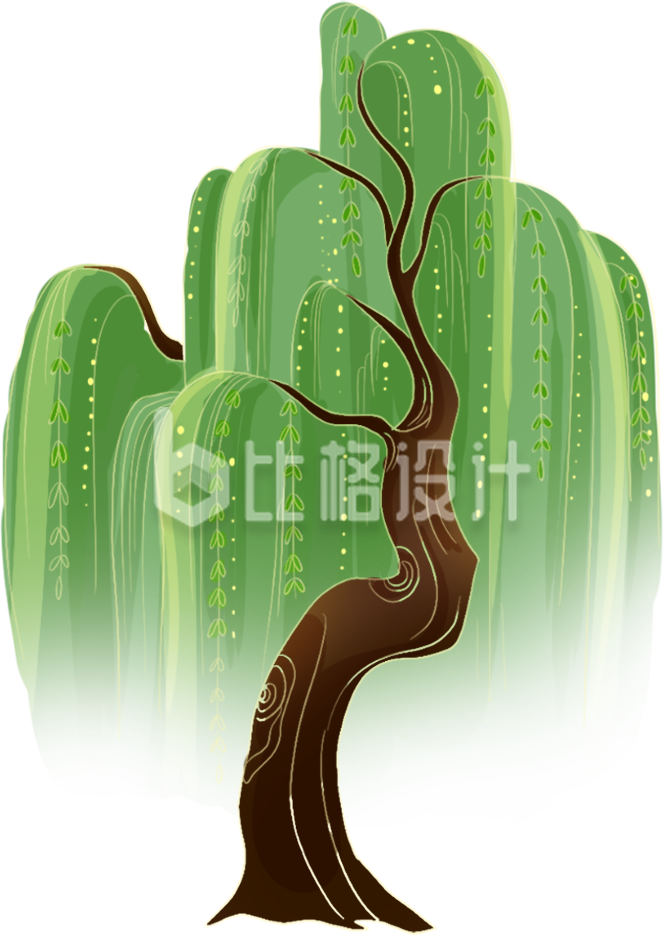 绿色手绘风柳树插画