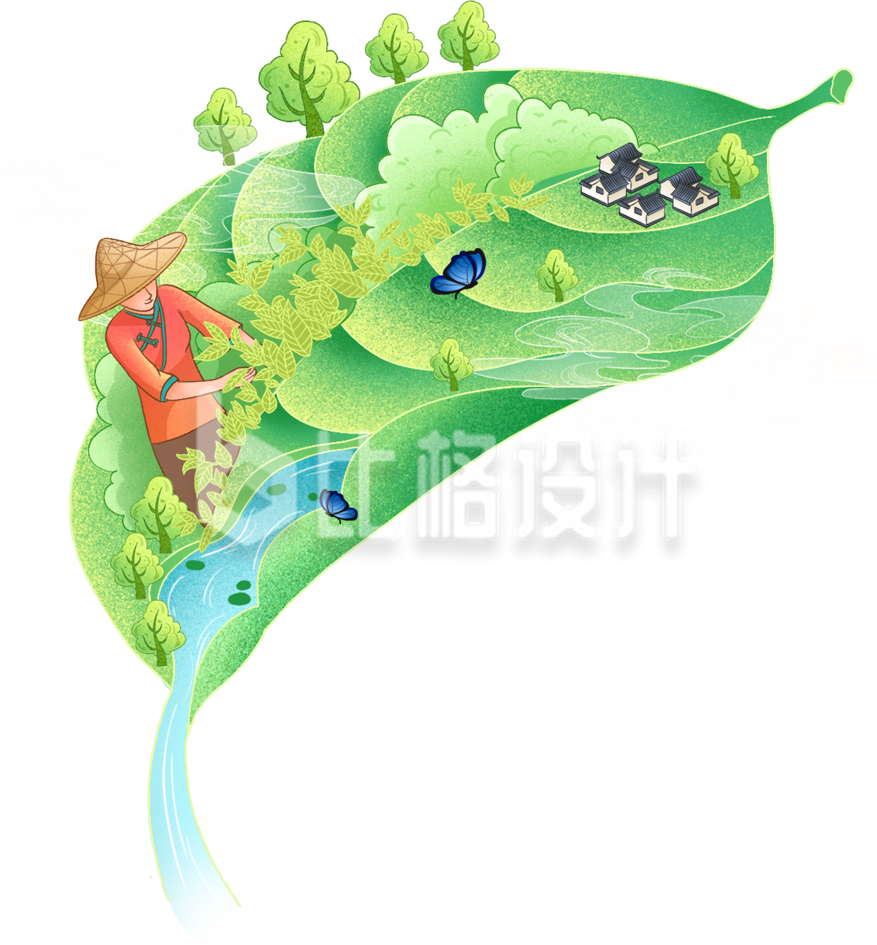 绿色手绘风农作插画创意树叶 绿色手绘风农作插画创意树叶