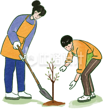 黄色手绘风植树节插画