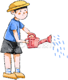 蓝色可爱风男孩浇水插画