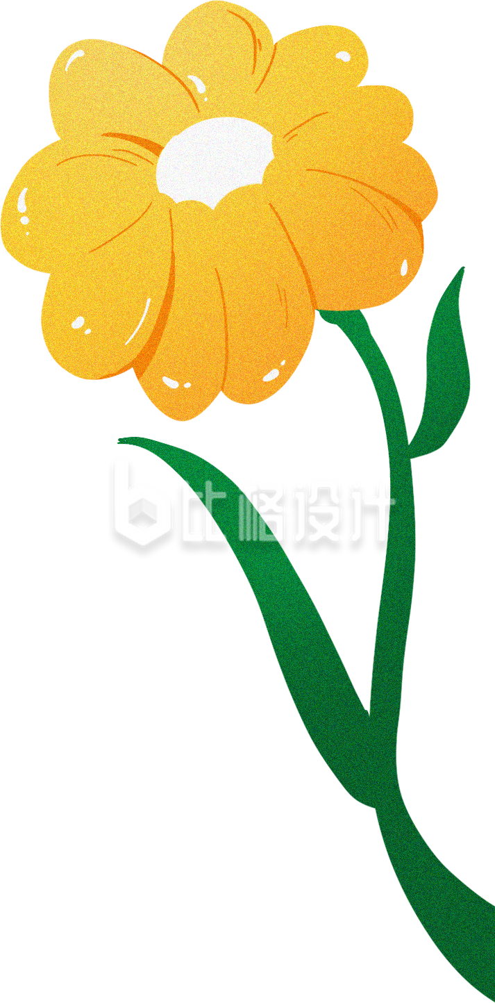 黄色手绘风花朵小花植树插画