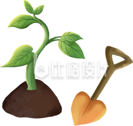 绿色手绘风树苗植树节插画