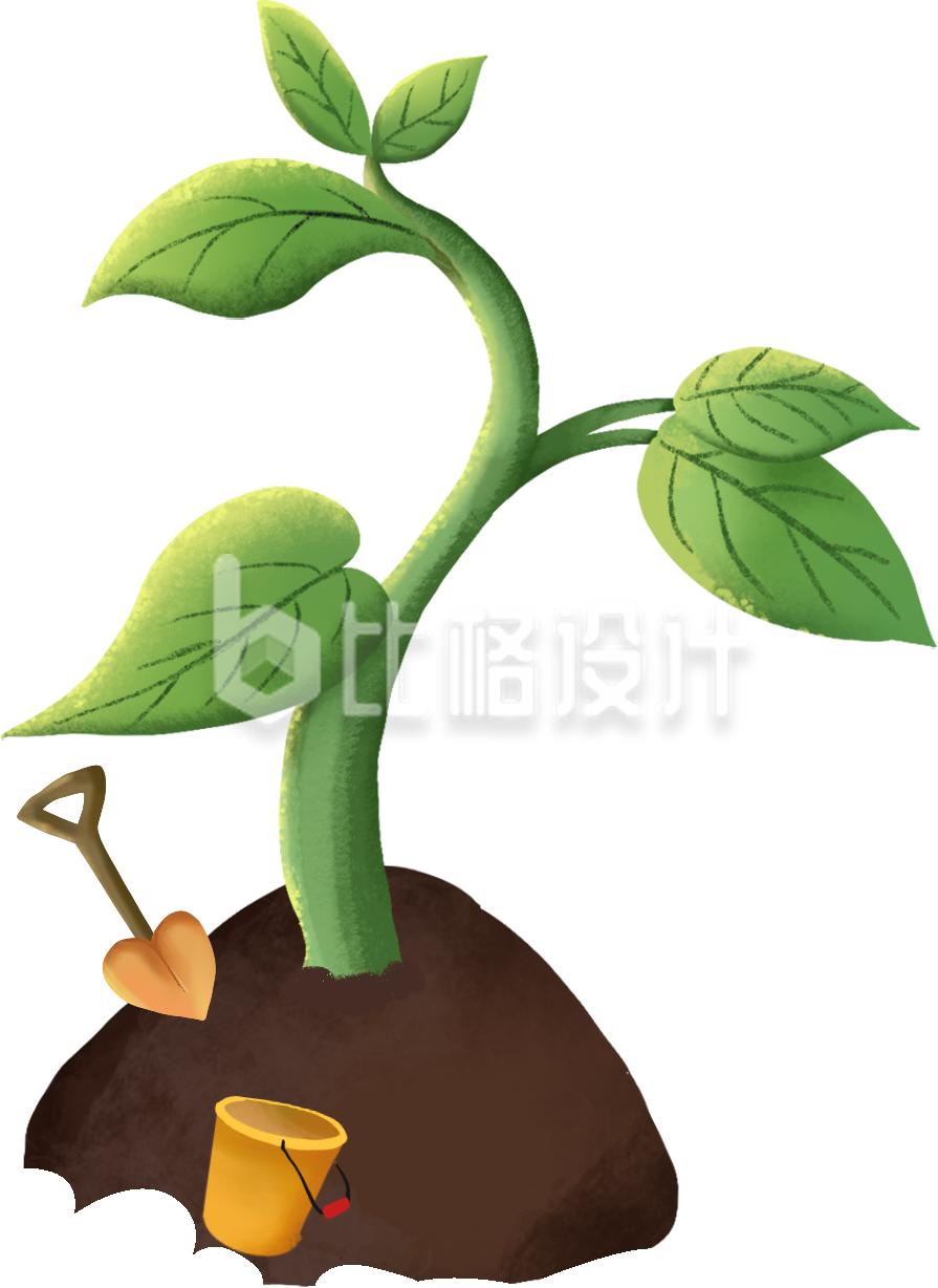 绿色手绘风树苗植树节插画