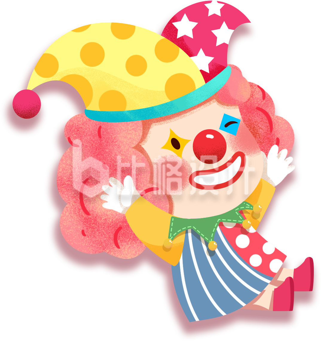 粉色手绘风小丑愚人节插画