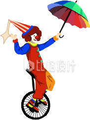红色手绘风小丑表演愚人节插画
